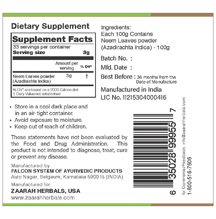 Zaarah Herbals 100% Neem Powder