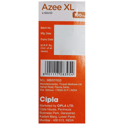 Azee XL 100mg Dry Syrup Peppermint & Orange