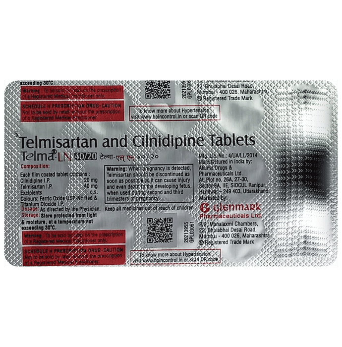Telma-LN 20mg/40mg Tablet - Classic Derma