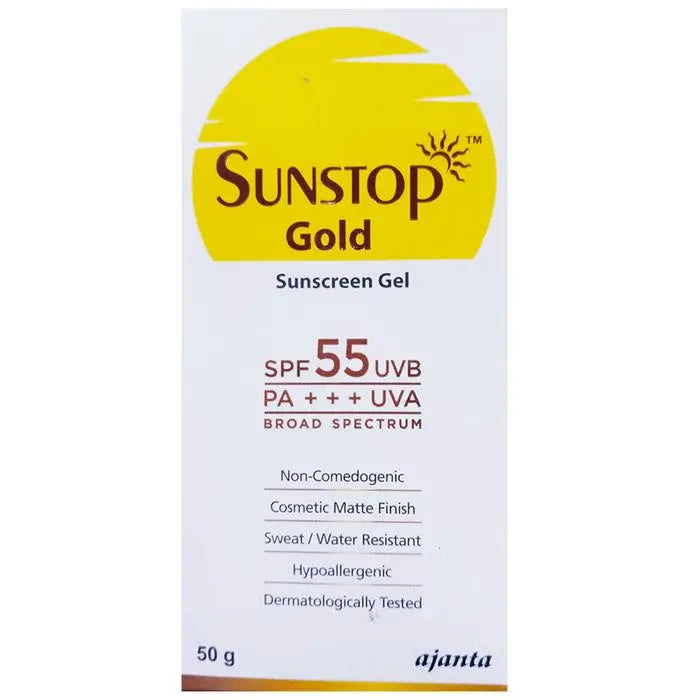 Sunstop Gold Sunscreen Gel SPF 55 PA+++ | Matte-Finish & Sweat/Water-Resistant - Classic Derma 